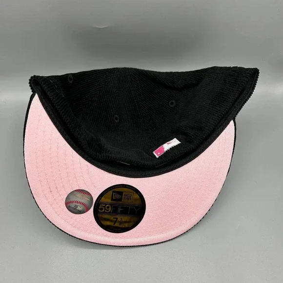 Chicago Cubs Hat Men 7 1/8 Black Corduroy 59Fifty New Era MLB Fitted Cap New